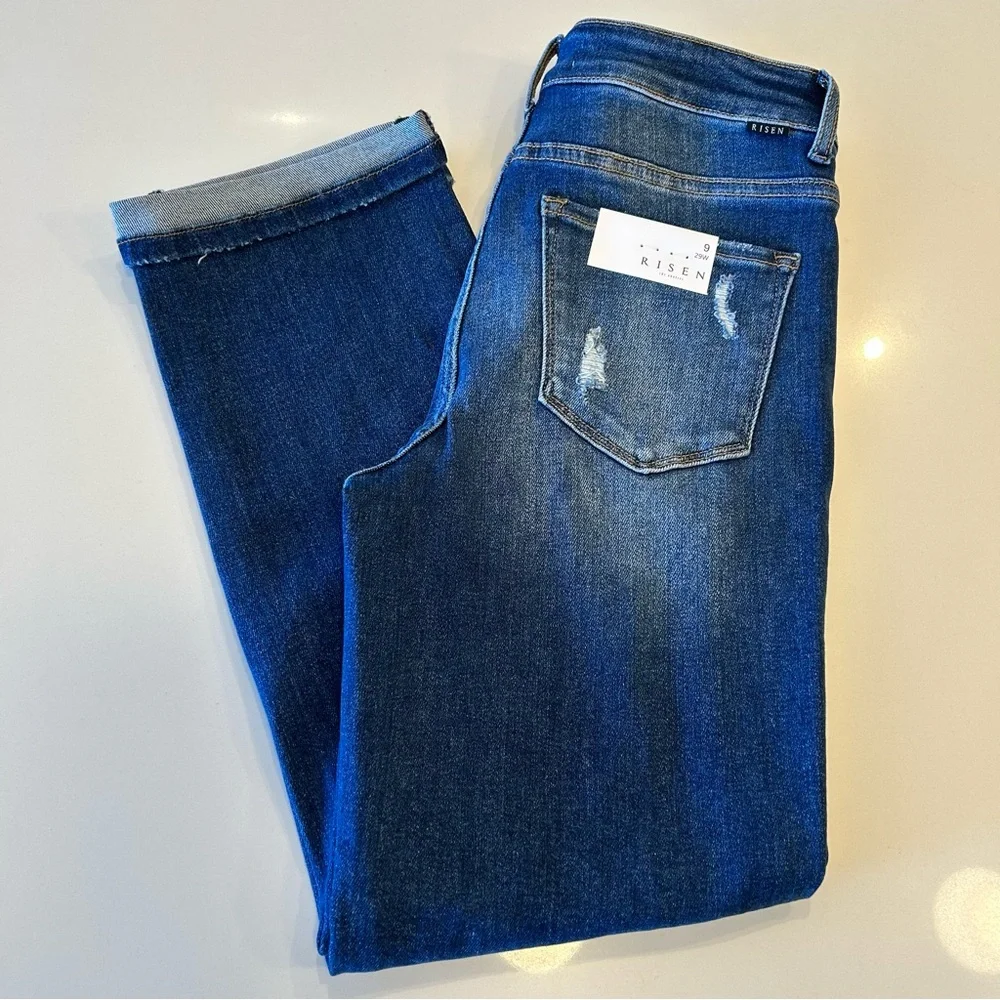 RISEN Jeans, size 9/29, Medium Wash, Silver Sequined Patches Behind Distressing - Picture 4 of 5